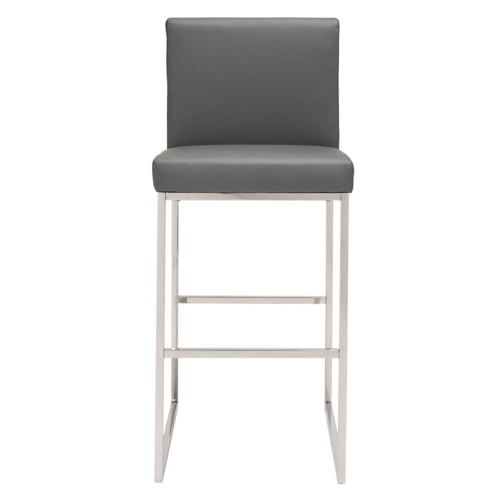 Homeroots 31" Gray And Silver Faux Leather And Steel Low Back Bar Height Bar Chair   396335