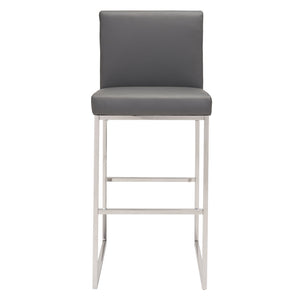 Homeroots 31" Gray And Silver Faux Leather And Steel Low Back Bar Height Bar Chair   396335