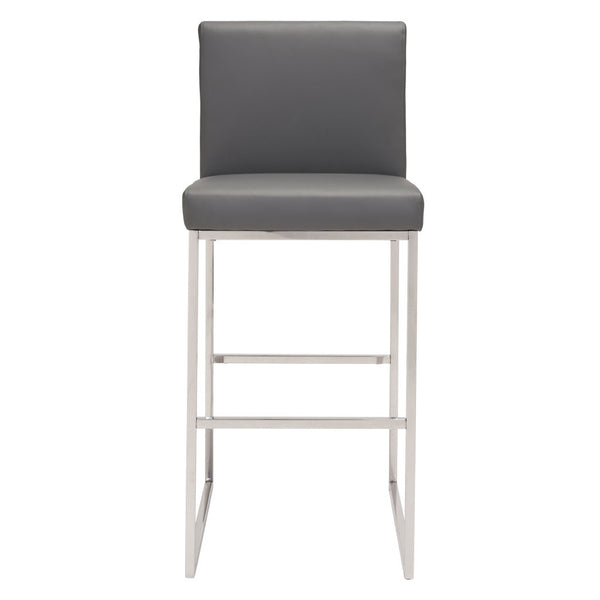 Homeroots 31" Gray And Silver Faux Leather And Steel Low Back Bar Height Bar Chair   396335