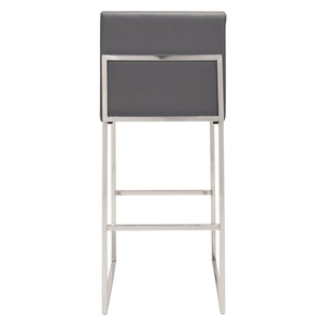 Homeroots 31" Gray And Silver Faux Leather And Steel Low Back Bar Height Bar Chair   396335