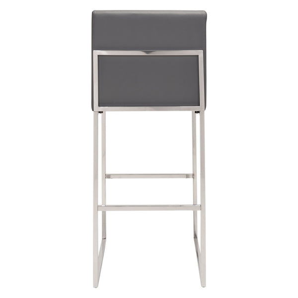 Homeroots 31" Gray And Silver Faux Leather And Steel Low Back Bar Height Bar Chair   396335