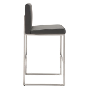 Homeroots 31" Gray And Silver Faux Leather And Steel Low Back Bar Height Bar Chair   396335