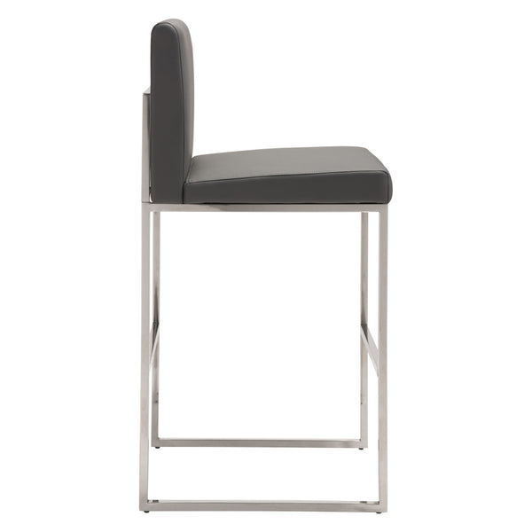 Homeroots 31" Gray And Silver Faux Leather And Steel Low Back Bar Height Bar Chair   396335