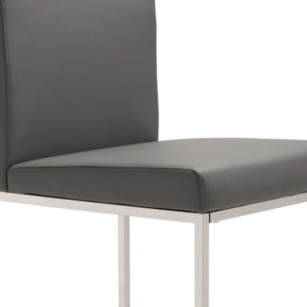 Homeroots 31" Gray And Silver Faux Leather And Steel Low Back Bar Height Bar Chair   396335
