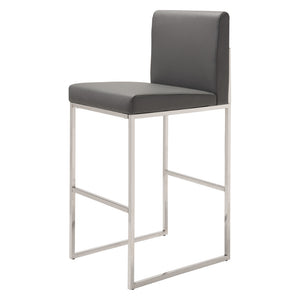Homeroots 31" Gray And Silver Faux Leather And Steel Low Back Bar Height Bar Chair   396335