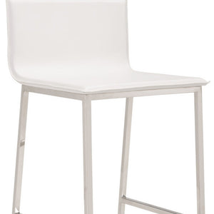 Homeroots Set Of Two 30" White And Silver Steel Low Back Bar Height Bar Chairs   396337