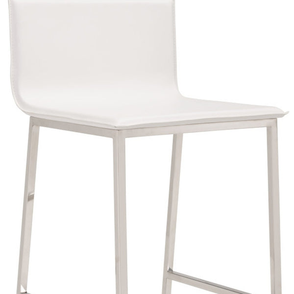 Homeroots Set Of Two 30" White And Silver Steel Low Back Bar Height Bar Chairs   396337