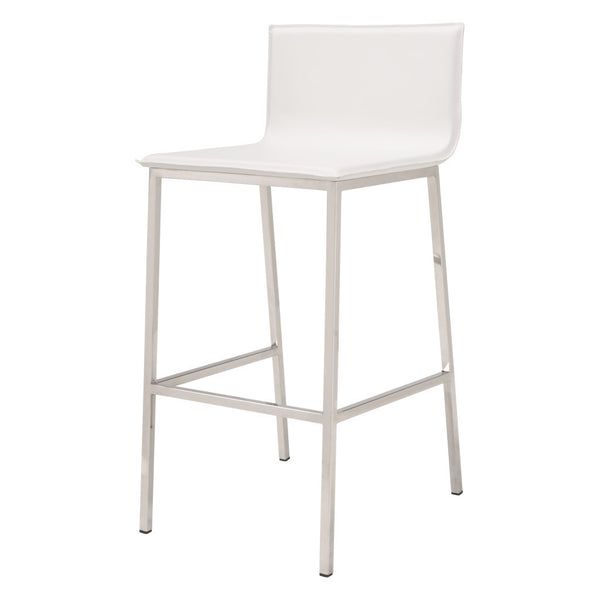 Homeroots Set Of Two 30" White And Silver Steel Low Back Bar Height Bar Chairs   396337