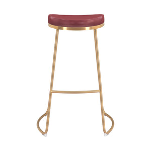 Homeroots Set Of Two 31" Burgundy And Gold Steel Backless Bar Height Bar Chairs   396340