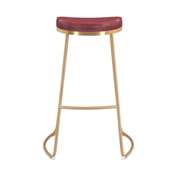 Homeroots Set Of Two 31" Burgundy And Gold Steel Backless Bar Height Bar Chairs   396340