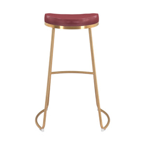 Homeroots Set Of Two 31" Burgundy And Gold Steel Backless Bar Height Bar Chairs   396340