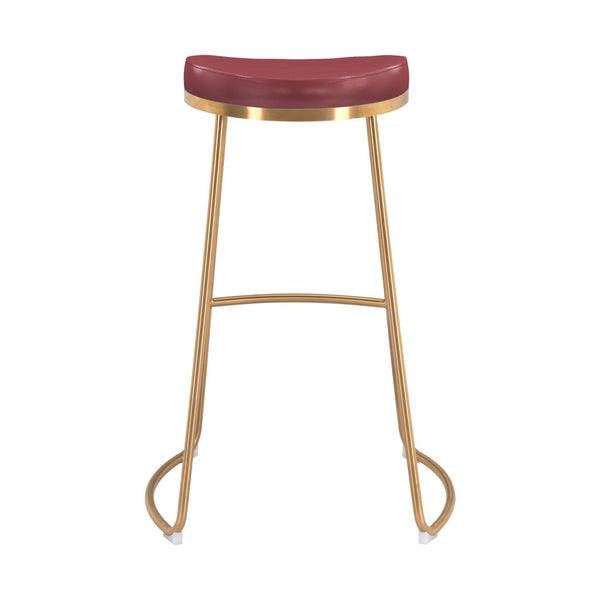 Homeroots Set Of Two 31" Burgundy And Gold Steel Backless Bar Height Bar Chairs   396340