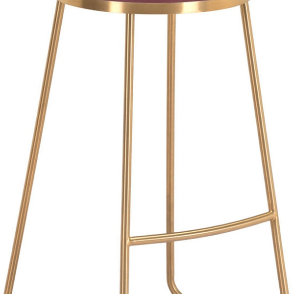 HomeRoots Set of Two Backless Bar Height Stools - Elegant Burgundy Seats with Gold Steel Base for Style & Comfort 396340