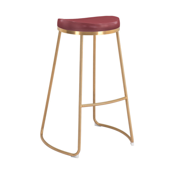 Homeroots Set Of Two 31" Burgundy And Gold Steel Backless Bar Height Bar Chairs   396340