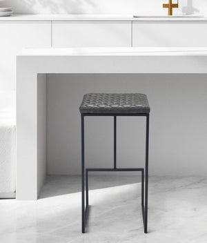 Homeroots 30" Gray And Black Steel Backless Bar Height Bar Chair   396344