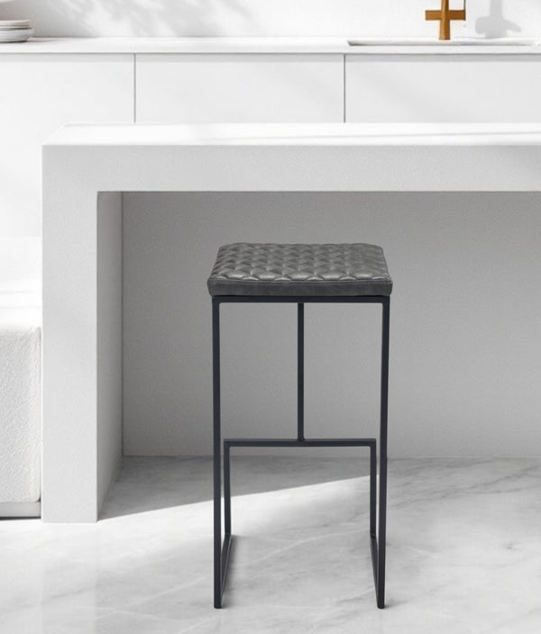 Homeroots 30" Gray And Black Steel Backless Bar Height Bar Chair   396344