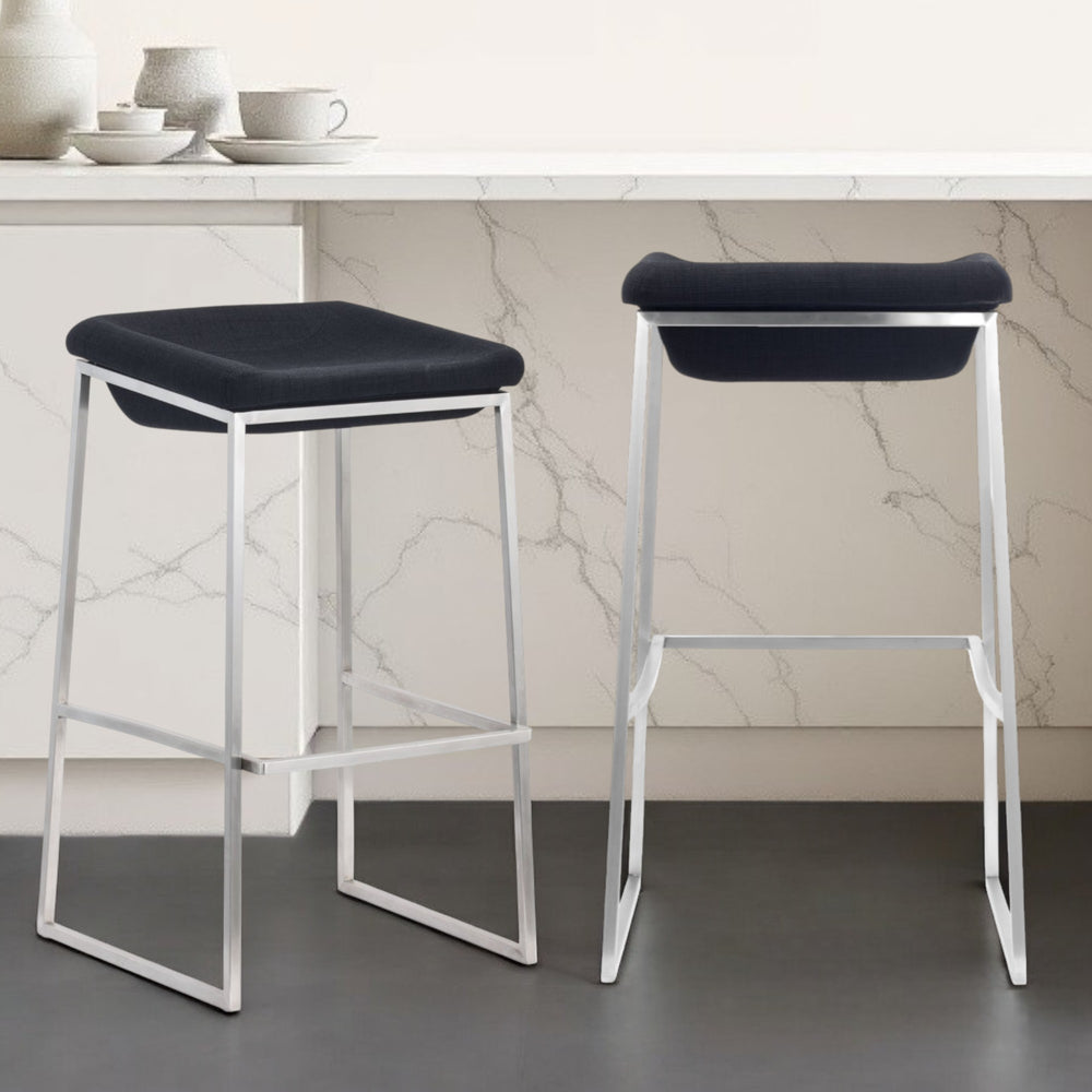 Homeroots Set Of Two 29" Gray And Silver Steel Backless Bar Height Bar Chairs   396349