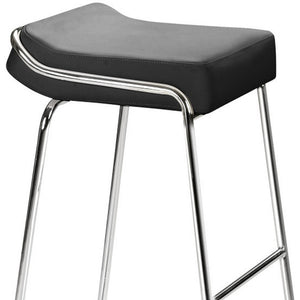 Homeroots Set Of Two 32" Black And Silver Faux Leather And Steel Backless Bar Height Bar Chairs   396350