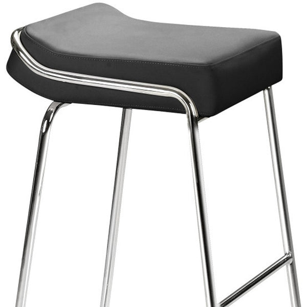 Homeroots Set Of Two 32" Black And Silver Faux Leather And Steel Backless Bar Height Bar Chairs   396350