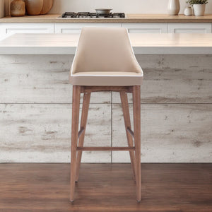 Homeroots 30" Beige And Brown Solid Wood Low Back Bar Height Bar Chair   396359