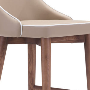 Homeroots 30" Beige And Brown Solid Wood Low Back Bar Height Bar Chair   396359