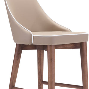 Homeroots 30" Beige And Brown Solid Wood Low Back Bar Height Bar Chair   396359