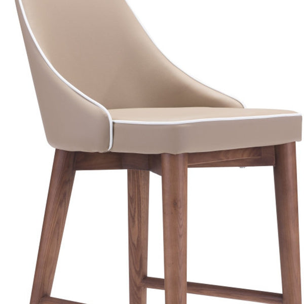 Homeroots 30" Beige And Brown Solid Wood Low Back Bar Height Bar Chair   396359