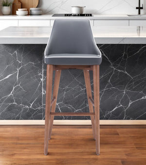 Homeroots 30" Gray And Brown Solid Wood Low Back Bar Height Bar Chair   396360