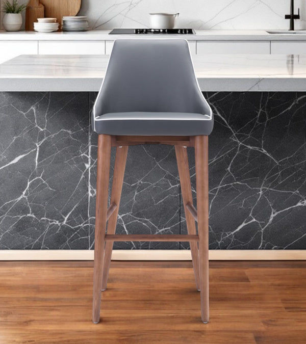 Homeroots 30" Gray And Brown Solid Wood Low Back Bar Height Bar Chair   396360