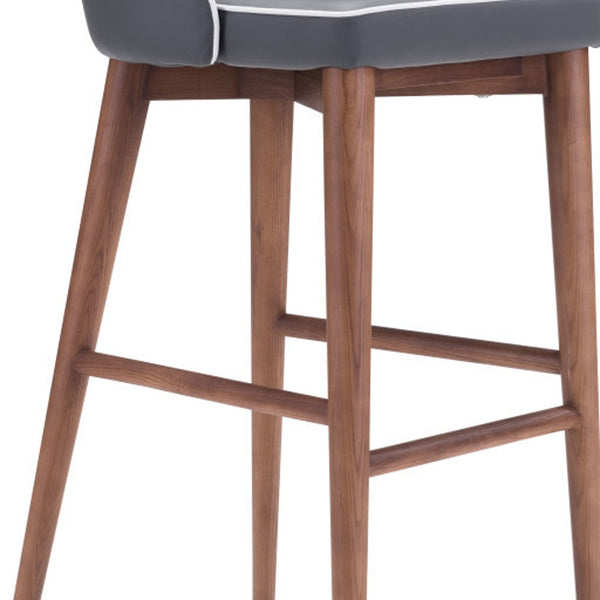 Homeroots 30" Gray And Brown Solid Wood Low Back Bar Height Bar Chair   396360