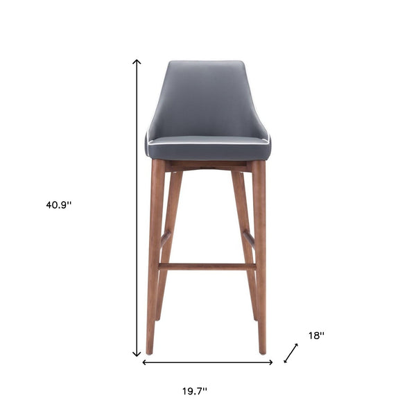 Homeroots 30" Gray And Brown Solid Wood Low Back Bar Height Bar Chair   396360