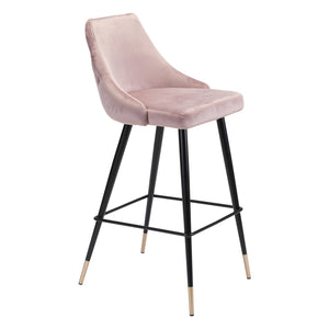 Homeroots 30" Pink And Black Velvet And Steel Bar Height Bar Chair   396364