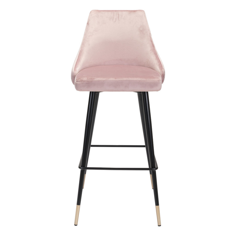 Homeroots 30" Pink And Black Velvet And Steel Bar Height Bar Chair   396364