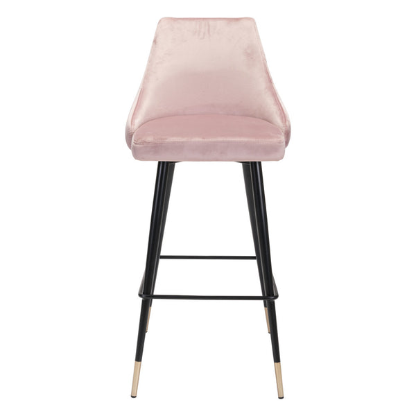 Homeroots 30" Pink And Black Velvet And Steel Bar Height Bar Chair   396364