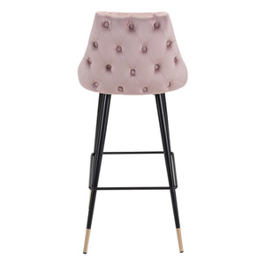 Homeroots 30" Pink And Black Velvet And Steel Bar Height Bar Chair   396364