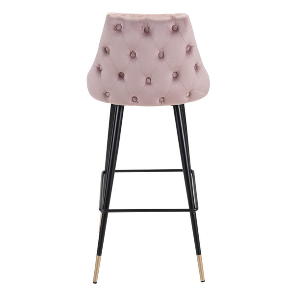 Homeroots 30" Pink And Black Velvet And Steel Bar Height Bar Chair   396364