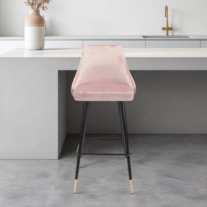 Homeroots 30" Pink And Black Velvet And Steel Bar Height Bar Chair   396364