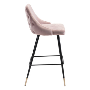 Homeroots 30" Pink And Black Velvet And Steel Bar Height Bar Chair   396364