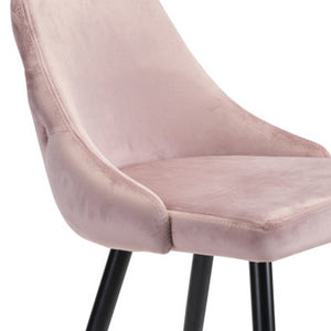 Homeroots 30" Pink And Black Velvet And Steel Bar Height Bar Chair   396364