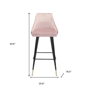 Homeroots 30" Pink And Black Velvet And Steel Bar Height Bar Chair   396364