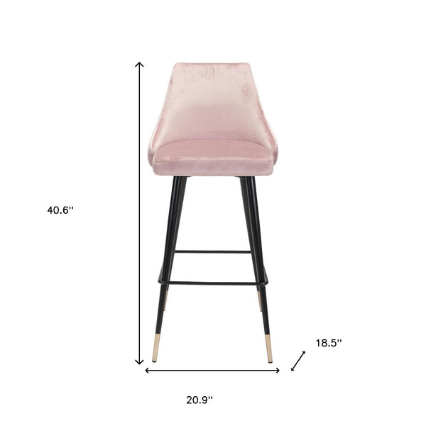 Homeroots 30" Pink And Black Velvet And Steel Bar Height Bar Chair   396364