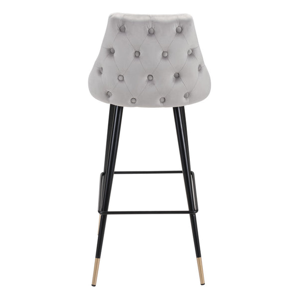 Homeroots 30" Gray And Black Velvet And Steel Bar Height Bar Chair   396365