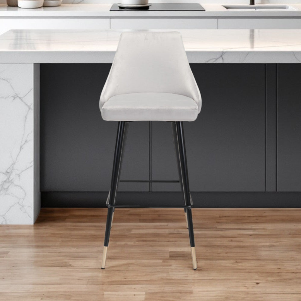 Homeroots 30" Gray And Black Velvet And Steel Bar Height Bar Chair   396365