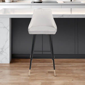 Homeroots 30" Gray And Black Velvet And Steel Bar Height Bar Chair   396365