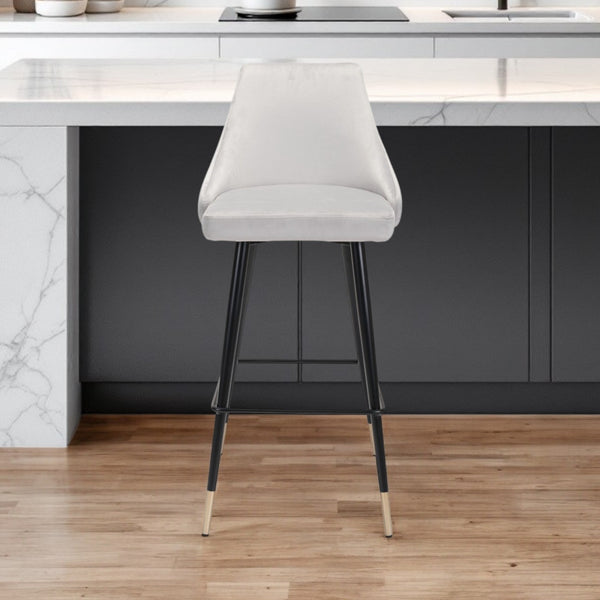 Homeroots 30" Gray And Black Velvet And Steel Bar Height Bar Chair   396365