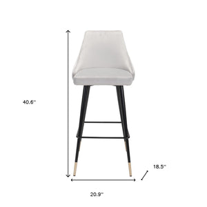 Homeroots 30" Gray And Black Velvet And Steel Bar Height Bar Chair   396365