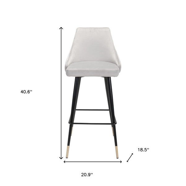 Homeroots 30" Gray And Black Velvet And Steel Bar Height Bar Chair   396365