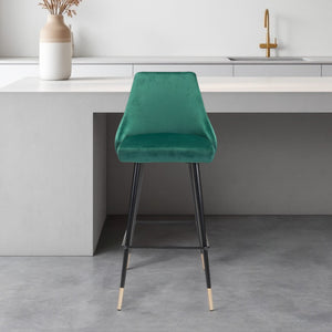 Homeroots 30" Green And Black Steel Low Back Bar Height Bar Chair   396366