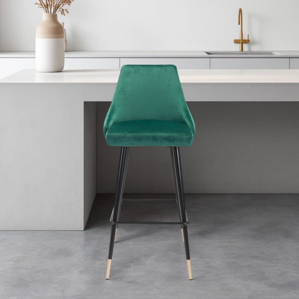 Homeroots 30" Green And Black Steel Low Back Bar Height Bar Chair   396366