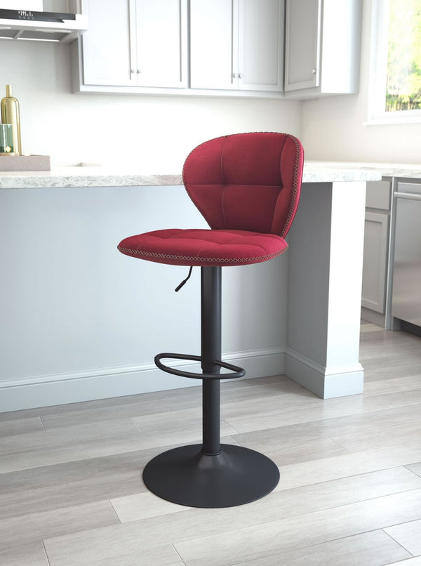 Homeroots 24" Red And Black Steel Swivel Low Back Counter Height Bar Chair   396380